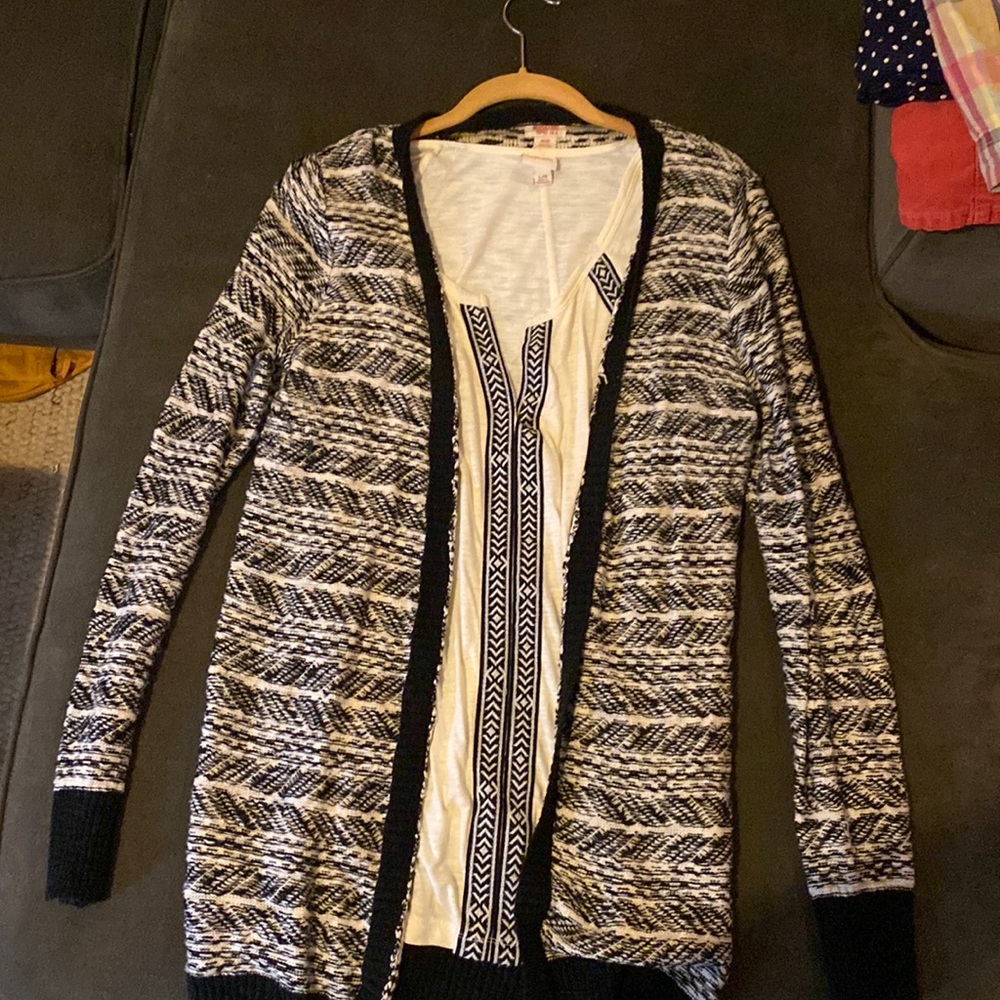 Separates: Black and cream cardigan and shell cream w/ black